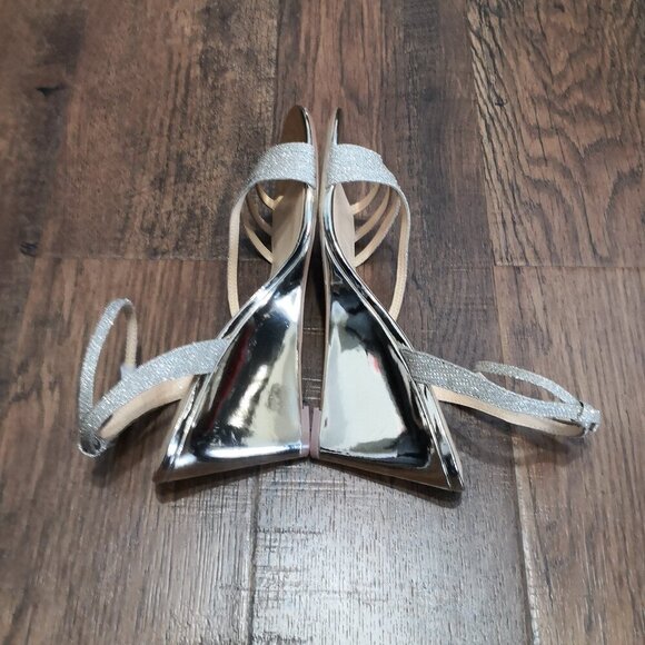 New Badgley Mischka Soft Gold Glitter Strappy Sandals Wedges Size 8 - Picture 5 of 6